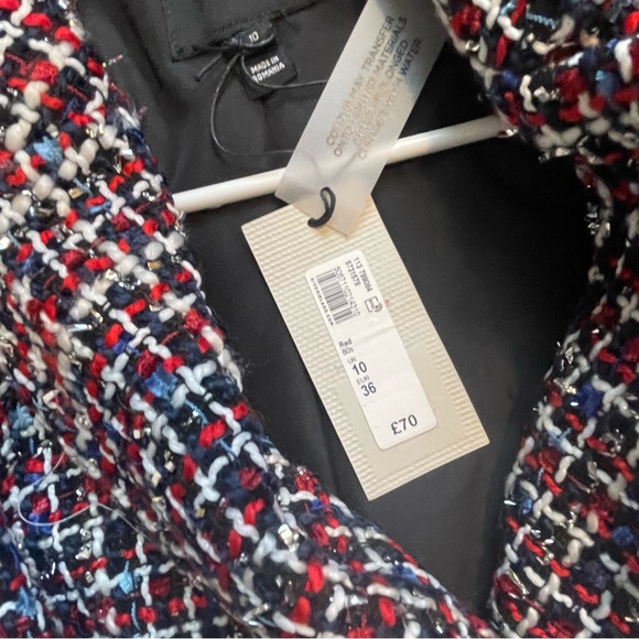 River Island Boucle Blazer in Red Check Size 10 UK - Picture 5 of 9